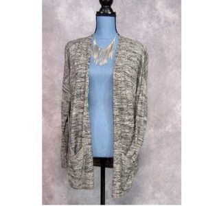 LOFT Petites Gray Black Marled Cardigan w/ Pockets